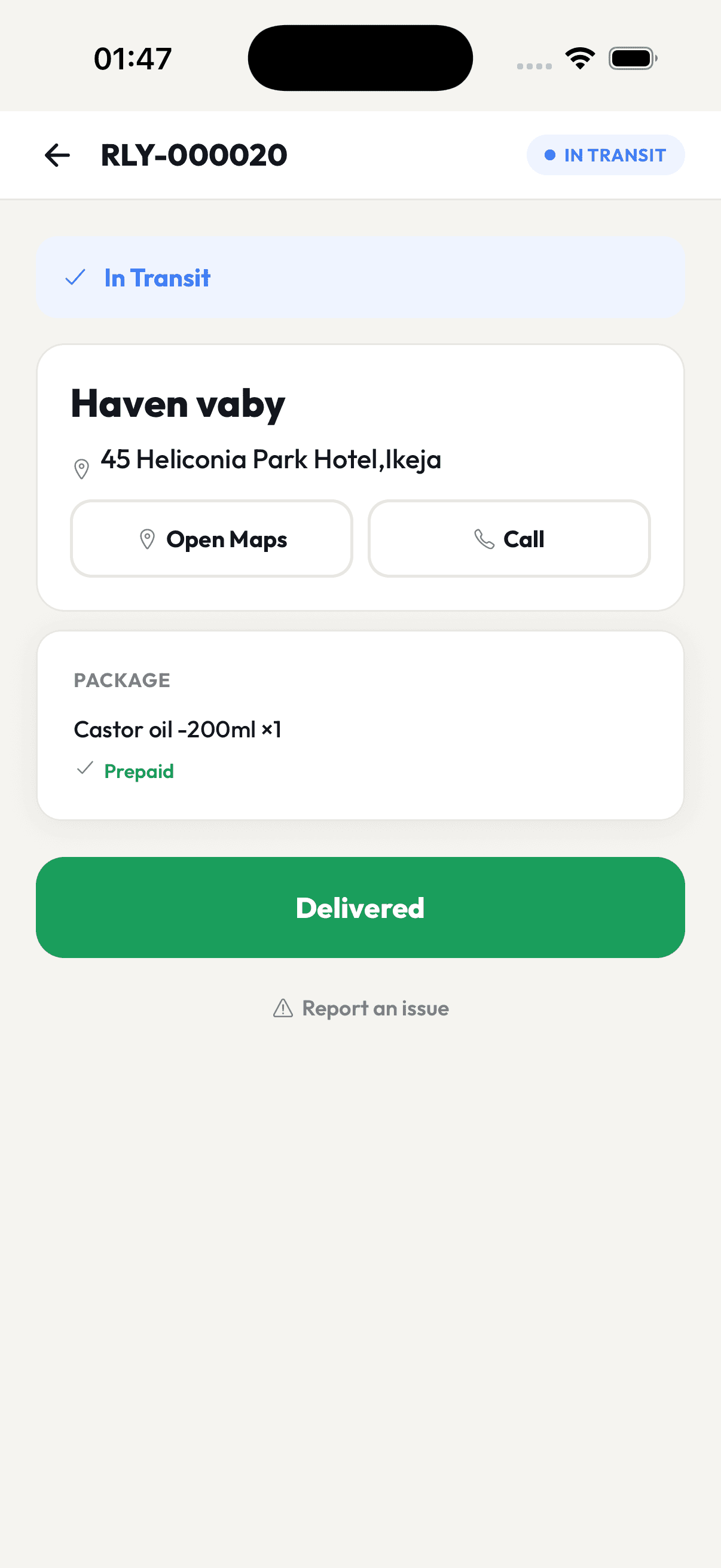 Rider delivery detail screen